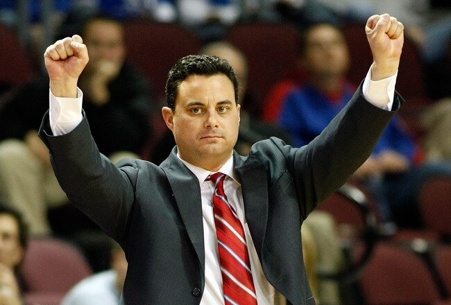LAS VEGAS - NOVEMBER 26:  Head coach Sean Miller of the Arizona Wildcats signals his players as they take on the Santa Clara Broncos during the third round of the Las Vegas Invitational at The Orleans Arena November 26, 2010 in Las Vegas, Nevada. Arizona won 82-59.  (Photo by Ethan Miller/Getty Images)