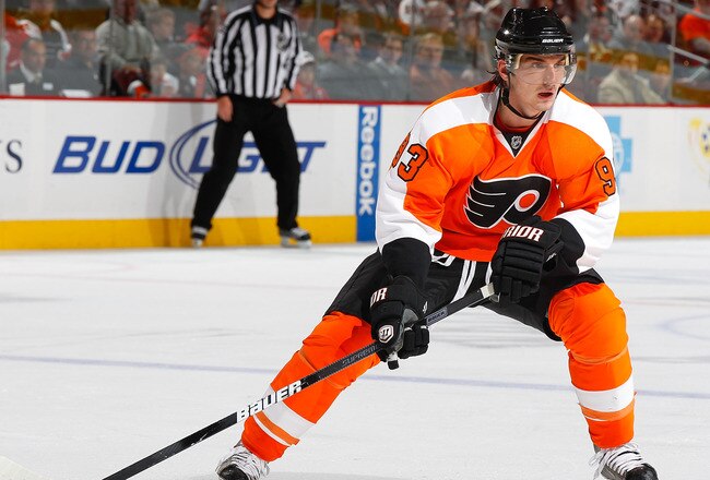PHILADELPHIA - NOVEMBER 01:  Nikolai Zherdev #93 of the Philadelphia Flyers skates against the Carolina Hurricanes on November 1, 2010 at the Wells Fargo Center in Philadelphia, Pennsylvania. Flyers defeat the Hurricanes 3-2.  (Photo by Mike Stobe/Getty Images)