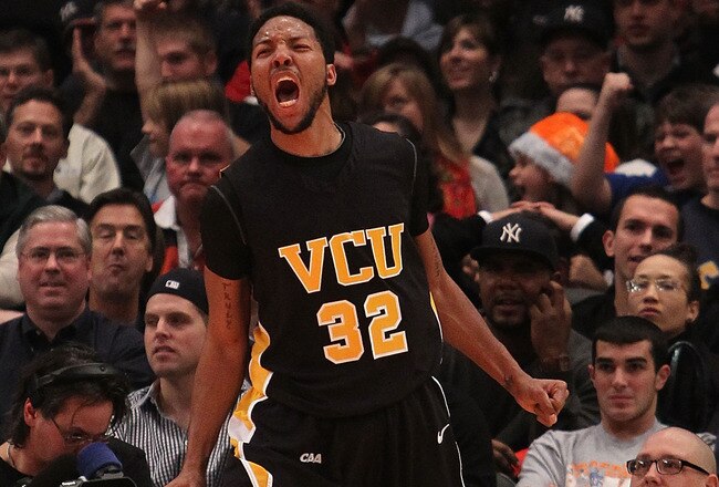 NEW YORK - NOVEMBER 26: Brandon Rozzell #32 of the Virginia Commonwealth Rams celebrates a basket  against the UCLA Bruins during their consolation game at Madison Square Garden on November 26, 2010 in New York City.  (Photo by Nick Laham/Getty Images)