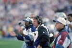 PASADENA, CA - JANUARY 31:  Dallas Cowboys head coach Jimmy Johnson watches the action from the sidelines during Super Bowl XXVII against the Buffalo Bills at the Rose Bowl on January 31, 1993 in Pasadena, California.  The Cowboys won 52-17.  (Photo by George Rose/Getty Images)