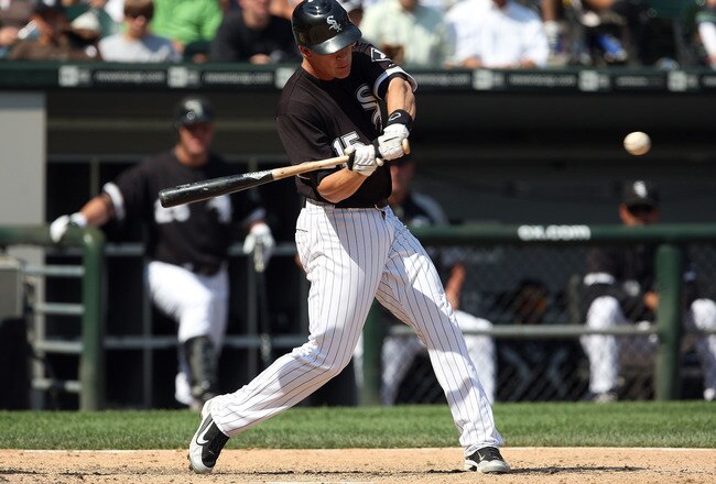 CHICAGO - AUGUST 06:  Gordon Beckham #15 of the Chicago White Sox bats against the Los Angeles Angels of Anaheim at U.S. Cellular Field on August 6, 2009 in Chicago, Illinois.  (Photo by Jonathan Daniel/Getty Images)
