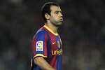 BARCELONA, SPAIN - OCTOBER 16:  Javier Mascherano of Barcelona looks on during the La Liga match between Barcelona and Valencia at the Camp Nou stadium on October 16, 2010 in Barcelona, Spain. Barcelona won the match 2-1.  (Photo by David Ramos/Getty Images)