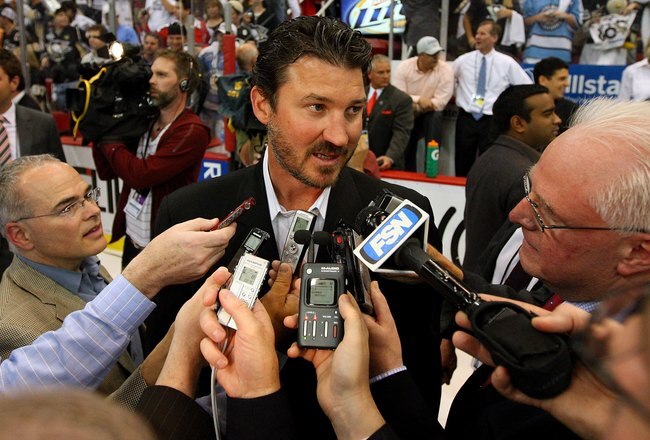DETROIT - JUNE 12:  Co-Owner/Chairman Mario Lemieux of the Pittsburgh Penguins is interviewed after defeating the Detroit Red Wings during Game Seven of the 2009 NHL Stanley Cup Finals at Joe Louis Arena on June 12, 2009 in Detroit, Michigan.  (Photo by Jim McIsaac/Getty Images)