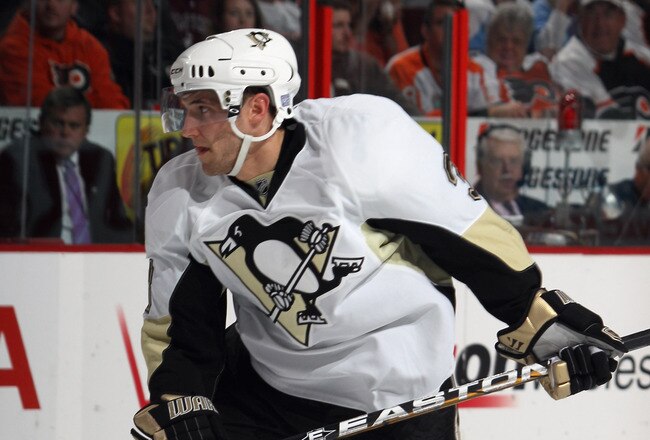 PHILADELPHIA - OCTOBER 16:  Alex Gologoski #3 of the Pittsburgh Penguins skates against the Philadelphia Flyers at the Wells Fargo Center on October 16, 2010 in Philadelphia, Pennsylvania.  (Photo by Bruce Bennett/Getty Images)