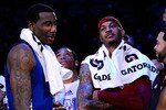 LOS ANGELES, CA - FEBRUARY 20:  Amare Stoudemire #1 of the New York Knicks and the Eastern Conference stands with Carmelo Anthony #15 of the Denver Nuggets and the Western Conference after the Western Conference won 148-143 victory in the 2011 NBA All-Star Game at Staples Center on February 20, 2011 in Los Angeles, California. NOTE TO USER: User expressly acknowledges and agrees that, by downloading and or using this photograph, User is consenting to the terms and conditions of the Getty Images License Agreement.  (Photo by Kevork Djansezian/Getty Images)