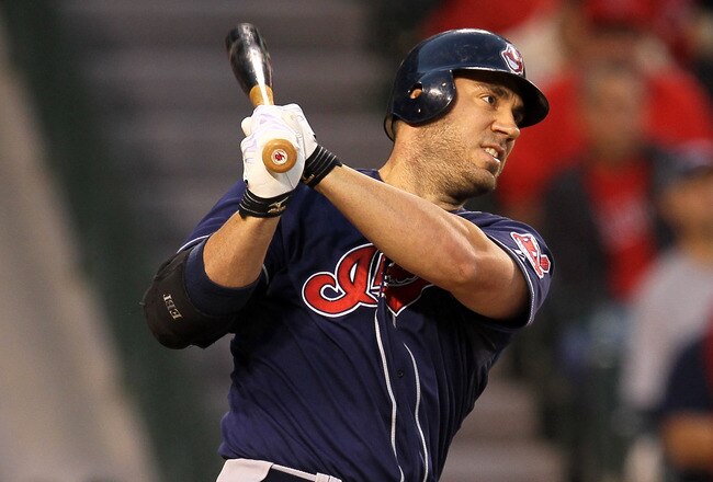 ANAHEIM, CA - SEPTEMBER 06:  Travis Hafner #48 of the Cleveland Indians bats against the Los Angeles Angels of Anaheim in the fourth inning on September 6, 2010 at Angel Stadium in Anaheim, California.  (Photo by Stephen Dunn/Getty Images)