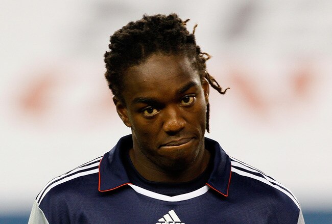 FOXBORO, MA - SEPTEMBER 4: Shalrie Joseph  #21 of the New England Revolution practices before a game against the Seattle Sounders FC at Gillette Stadium on September 4, 2010 in Foxboro, Massachusetts. (Photo by Gail Oskin/Getty Images)