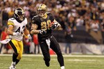 NEW ORLEANS, LA - OCTOBER 31: Jeremy Shockey #88 of the New Orleans Saints catches a pass against Troy Polamalu #43 of the Pittsburgh Steelers at the Louisiana Superdome on October 31, 2010 in New Orleans, Louisiana. (Photo by Matthew Sharpe/Getty Images)
