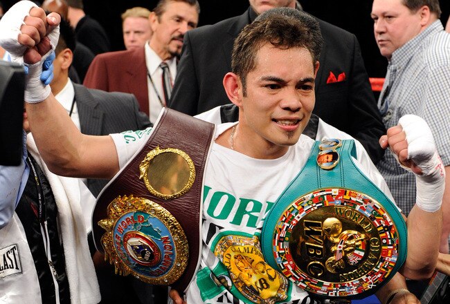 LAS VEGAS, NV - FEBRUARY 19:  Nonito Donaire of the Philippines celebrates his second-round TKO victory over Fernando Montiel of Mexico during their WBC/WBO bantamweight championship bout at the Mandalay Bay Events Center February 19, 2011 in Las Vegas, Nevada.  (Photo by Ethan Miller/Getty Images)