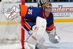 UNIONDALE, NY - FEBRUARY 21:  Goalie Al Montoya #35 of the New York Islanders protects the net during an NHL hockey game against the Florida Panthers at the Nassau Coliseum on February 21, 2011 in Uniondale, New York.  (Photo by Paul Bereswill/Getty Images)