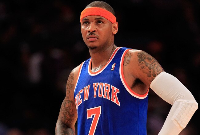 NEW YORK, NY - FEBRUARY 23:  Carmelo Anthony #7 of the New York Knicks on the court against the Milwaukee Bucks at Madison Square Garden on February 23, 2011 in New York City. NOTE TO USER: User expressly acknowledges and agrees that, by downloading and/or using this Photograph, User is consenting to the terms and conditions of the Getty Images License Agreement. The Knicks defeated the Buck 114-108.  (Photo by Chris Trotman/Getty Images)