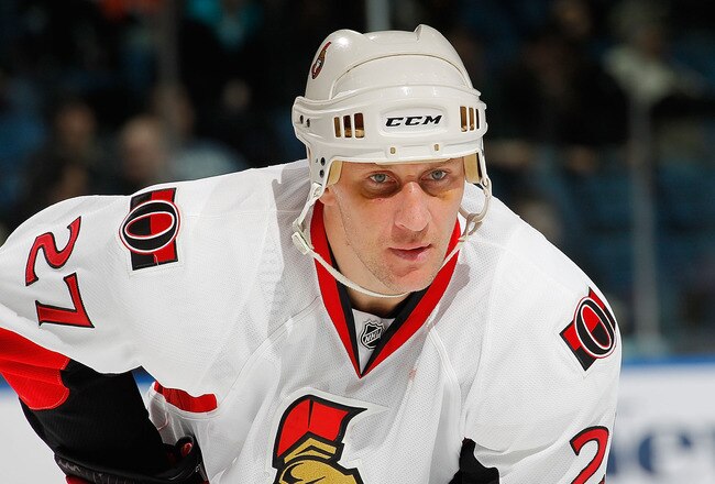UNIONDALE, NY - FEBRUARY 05:  Alex Kovalev #27 of the Ottawa Senators waits for a faceoff during an NHL hockey game against the New York Islanders at Nassau Coliseum on February 5, 2011 in Uniondale, New York.  (Photo by Paul Bereswill/Getty Images)