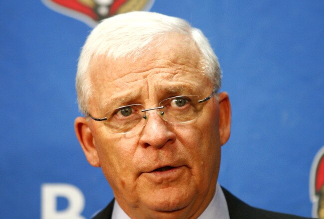 OTTAWA, ON - FEBRUARY 15:  Ottawa Senators GM Bryan Murray informs the media that Chris Kelly #22 of the Ottawa Senators has been traded to the Boston Bruins after a game against the New York Islanders at Scotiabank Place on February 15, 2011 in Ottawa, Ontario, Canada.  (Photo by Phillip MacCallum/Getty Images)