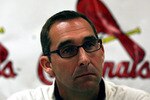 JUPITER, FL - FEBRUARY 16:  General Manager John Mozeliak of the St. Louis Cardinals speaks at a press conference at Roger Dean Stadium on February 16, 2011 in Jupiter, Florida.  (Photo by Marc Serota/Getty Images)