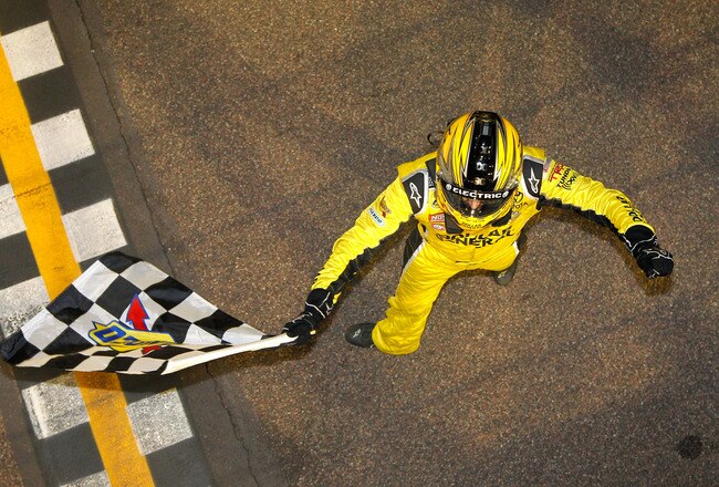 AVONDALE, AZ - FEBRUARY 25:  Kyle Busch, driver of the #18 Dollar General Toyota, celebrates after winning the NASCAR Camping World Truck Series Lucas Oil 150 at Phoenix International Raceway on February 25, 2011 in Avondale, Arizona.  (Photo by Tom Pennington/Getty Images)