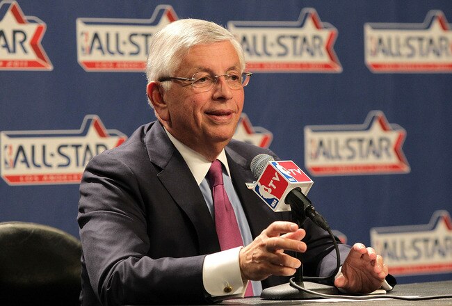 LOS ANGELES, CA - FEBRUARY 19:  NBA Commissioner David Stern addresses the media before the start of NBA All-Star Saturday Night at Staples Center on February 19, 2011 in Los Angeles, California.  (Photo by Noel Vasquez/Getty Images)