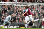 LONDON, ENGLAND - FEBRUARY 27:  Scott Parker (2L) of West Ham celebrates with teammate Thomas Hitzlsperger as he scores the opening goal during the Barclays Premier League match between West Ham United and Liverpool at the Boleyn Ground on February 27, 2011 in London, England.  (Photo by Scott Heavey/Getty Images)