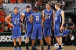 CORAL GABLES, FL - FEBRUARY 13: Nolan Smith #2 of the Duke Blue Devils talks to his teammates as they come back on court after a time out against the Miami Hurricanes on February 13, 2011 at the BankUnited Center in Coral Gables, Florida. The Blue Devils defeated the Hurricanes 81-71. (Photo by Joel Auerbach/Getty Images)