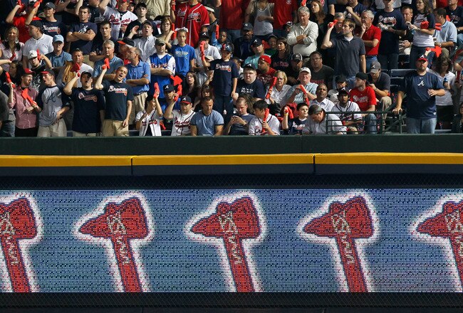 ATLANTA - OCTOBER 11:  Fans of the Atlanta Braves cheer against the San Francisco Giants during Game Four of the NLDS of the 2010 MLB Playoffs at Turner Field on October 11, 2010 in Atlanta, Georgia.  (Photo by Kevin C. Cox/Getty Images)