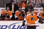 PHILADELPHIA - JUNE 09:  Head coach Peter Laviolette of the Philadelphia Flyers looks on from the bench in Game Six of the 2010 NHL Stanley Cup Final against the Chicago Blackhawks at the Wachovia Center on June 9, 2010 in Philadelphia, Pennsylvania.  (Photo by Jim McIsaac/Getty Images)