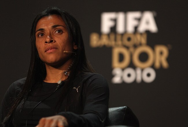 ZURICH, SWITZERLAND - JANUARY 10: Marta of Brazil during the press conference ahead of the FIFA Ballon d'or Gala at the Zurich Kongresshaus on January 10, 2011 in Zurich, Switzerland.  (Photo by Michael Steele/Getty Images)