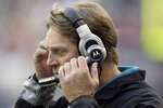 HOUSTON - JANUARY 02:  Head coach Jack Del Rio of the Jacksonville Jaguars looks on from the sidelines during first half action against the Houston Texans at Reliant Stadium on January 2, 2011 in Houston, Texas.  (Photo by Bob Levey/Getty Images)