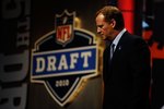 NEW YORK - APRIL 22:  NFL Commissioner Roger Goodell looks on as he stands on stage during the first round of the 2010 NFL Draft at Radio City Music Hall on April 22, 2010 in New York City.  (Photo by Jeff Zelevansky/Getty Images)