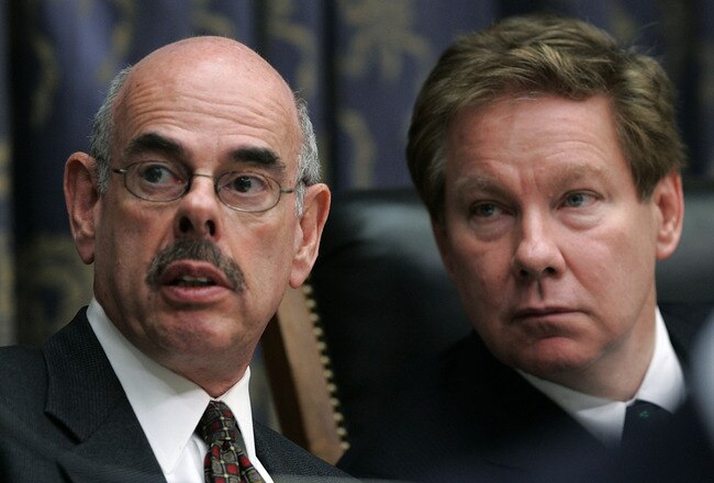 WASHINGTON - MARCH 17:  U.S. Rep Tom Davis (R-VA) (L), Chairman of the House Committee on Government Oversight, listens to U.S. Rep. Henry A. Waxman (D-CA) during a hearing investigating steroid use in baseball on Capital Hill March 17, 2005 in Washington DC. Major League Baseball Commissioner Allen 'Bud' Selig will give testimony regarding Major League Baseball's efforts to eradicate steriod usage among its players.  (Photo by Win McNamee/Getty Images)