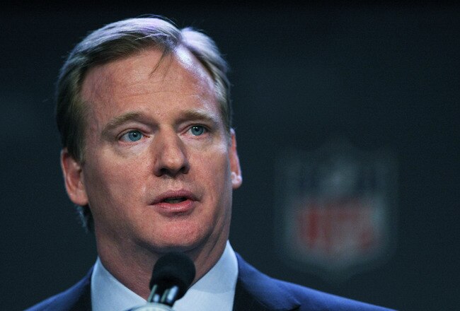 DALLAS, TX - FEBRUARY 04:  NFL commissioner Roger Goodell speaks during a press conference at the Super Bowl XLV media center on February 4, 2011 in Dallas, Texas. The Green Bay Packers will play the Pittsburgh Steelers in Super Bowl XLV on February 6, 2011 at Cowboys Stadium in Arlington, Texas.  (Photo by Doug Pensinger/Getty Images)