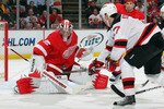 DETROIT, MI - JANUARY 26:  Ilya Kovalchuk #17 of the New Jersey Devils is stopped by Jimmy Howard #35 of the Detroit Red Wings in a game on January 26, 2011 at the Joe Louis Arena in Detroit, Michigan. The Wings defeated the Devils 3-1. (Photo by Claus Andersen/Getty Images)