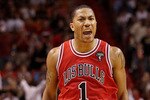 MIAMI, FL - MARCH 06:  Derrick Rose #1 of the Chicago Bulls reacts after making a key 3 pointer during a game against the Miami Heat at American Airlines Arena on March 6, 2011 in Miami, Florida. NOTE TO USER: User expressly acknowledges and agrees that, by downloading and/or using this Photograph, User is consenting to the terms and conditions of the Getty Images License Agreement.  (Photo by Mike Ehrmann/Getty Images)