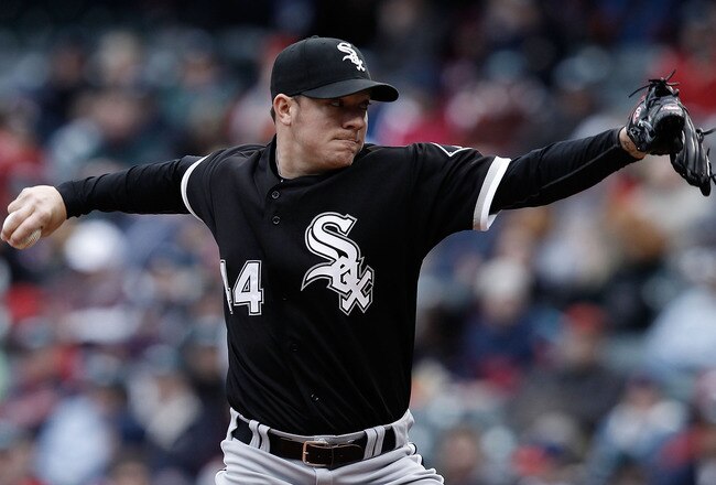 CLEVELAND - APRIL 17:  CLEVELAND, OH- APRIL 17: Jake Peavy #44 of the Chicago White Sox pitches against the Cleveland Indians during the game on April 17, 2010 at Progressive Field in Cleveland, Ohio.  (Photo by Jared Wickerham/Getty Images)