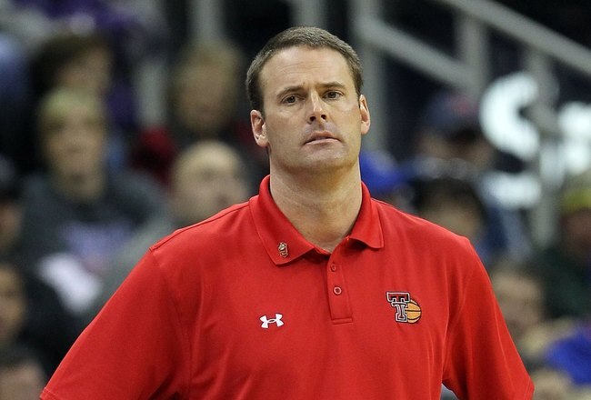 KANSAS CITY, MO - MARCH 11:  Head coach Pat Knight of the Texas Tech Red Raiders reacts while taking on the Kansas Jayhawks during the quarterfinals of the 2010 Phillips 66 Big 12 Men's Basketball Tournament at the Sprint Center on March 11, 2010 in Kansas City, Missouri.  (Photo by Jamie Squire/Getty Images)