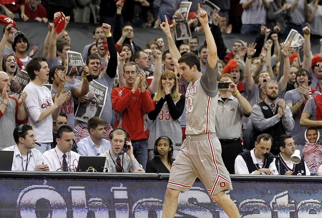 COLUMBUS, OH - MARCH 06:  Jon Diebler #33 of the Ohio State Buckeyes leaves the court after playing his final home game while playing the Wisconsin Badgers on March 6, 2011 at the Value City Arena in Columbus, Ohio. Ohio State won the game 93-65.  (Photo by Gregory Shamus/Getty Images)
