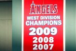 ANAHEIM, CA - OCTOBER 01:  A banner in center field announces the 2009 West Division Champion Los Angeles Angels of Anaheim during the game against the Texas Rangers at Angel Stadium on October 1, 2009 in Anaheim, California. The Rangers defeated the Angels 11-3.  (Photo by Jeff Gross/Getty Images)