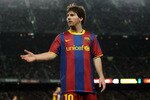BARCELONA, SPAIN - MARCH 05:  Lionel Messi of Barcelona reacts during the la Liga match between Barcelona and Real Zaragoza at the Camp Nou stadium on March 5, 2011 in Barcelona, Spain.  (Photo by Jasper Juinen/Getty Images)