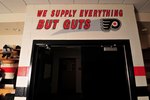 VOORHEES, NJ - AUGUST 26:  A view of the motto 'We Supply Everything But Guts' on the interior wall of the Philadelphia Flyers locker room at the Virtua Center Flyers Skate Zone training facility on August 26, 2009 in Voorhees, New Jersey. (Photo by Norman Y. Lono/Getty Images)