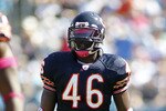 CHARLOTTE, NC - OCTOBER 10: Safety Chris Harris #46 of the Chicago Bears stands on the field against the Carolina Panthers at Bank of America Stadium on October 10, 2010 in Charlotte, North Carolina. (Photo by Geoff Burke/Getty Images)