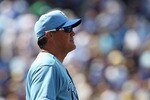 KANSAS CITY, MO - AUGUST 15:  Manager Ned Yost #2 of the Kansas City Royals walks to the mound during the game against the New York Yankees on August 15, 2010 at Kauffman stadium in Kansas City, Missouri.  (Photo by Jamie Squire/Getty Images)