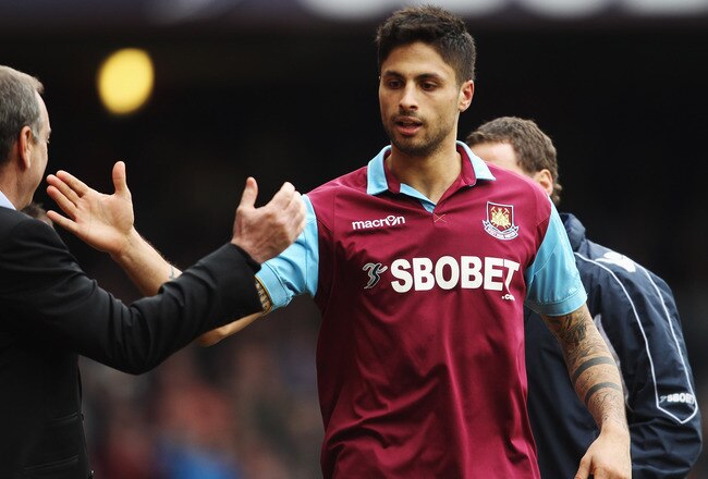 LONDON, UNITED KINGDOM - MARCH 05:  Manuel da Costa (R) of West Ham United celebrates with his manager Avram Grant (L) after scoring during the Barclays Premier League match between West Ham United and Stoke City at the Boleyn Ground on March 5, 2011 in London, England.  (Photo by Scott Heavey/Getty Images)