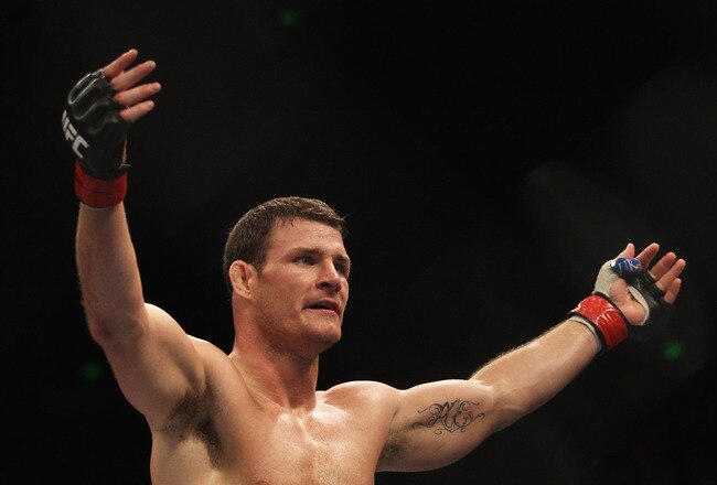 SYDNEY, AUSTRALIA - FEBRUARY 27:  Michael Bisping of Great Britain celebrates his victory over Jorge Rivera of the USA in their middleweight bout part of at UFC 127 at Acer Arena on February 27, 2011 in Sydney, Australia.  (Photo by Mark Kolbe/Getty Images)