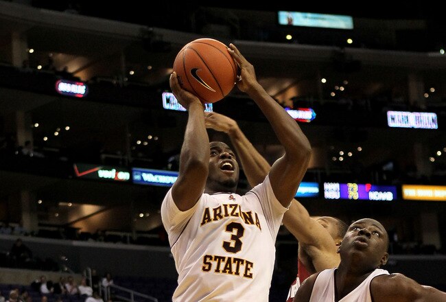 LOS ANGELES - MARCH 11: Ty Abbott #3 of the Arizona State Sun Devils shoots against the Stanford Cardinal during the quarterfinals of the Pac-10 Basketball Tournament at Staples Center on March 11, 2010 in Los Angeles, California.  Stanford won 70-61.  (Photo by Stephen Dunn/Getty Images)
