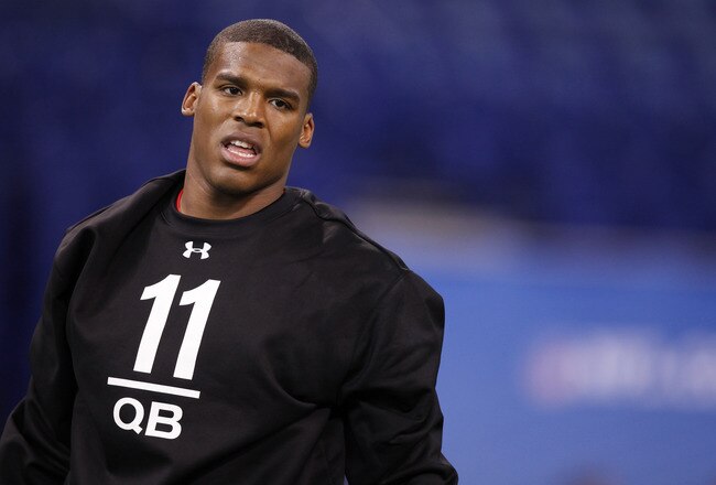 INDIANAPOLIS, IN - FEBRUARY 27:  Cam Newton looks on during the 2011 NFL Scouting Combine at Lucas Oil Stadium on February 27, 2011 in Indianapolis, Indiana. (Photo by Joe Robbins/Getty Images)