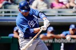 MESA, AZ - MARCH 09: Billy Butler #16 of the Kansas City Royals hits a one-run single against the Chicago Cubs during the spring training baseball game at HoHoKam Stadium on March 9, 2011 in Mesa, Arizona.  (Photo by Kevork Djansezian/Getty Images)