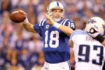 INDIANAPOLIS - JANUARY 02:  Peyton Manning #18 of the Indianapolis Colts throws a pass during NFL game against the Tennessee Titans at Lucas Oil Stadium on January 2, 2011 in Indianapolis, Indiana.  (Photo by Andy Lyons/Getty Images)