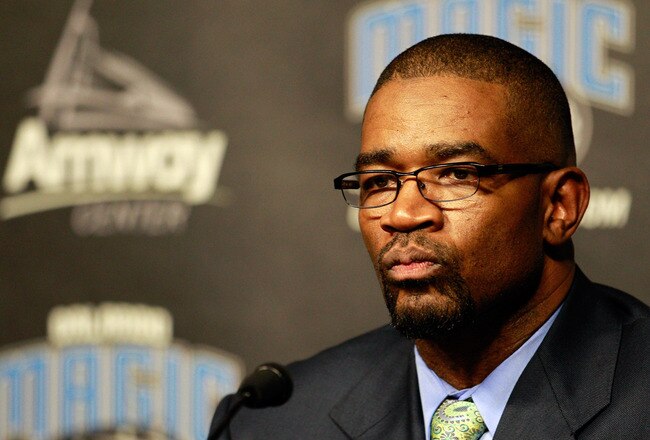 ORLANDO, FL - DECEMBER 18:  Orlando Magic General Manager Otis Smith speaks to the media regarding the aquisition of Gilbert Arenas from the Washington Wizards, Jason Richardson, Hedo Turkoglu, and Earl Clark from the Phoenix Suns at Amway Arena on December 18, 2010 in Orlando, Florida.  NOTE TO USER: User expressly acknowledges and agrees that, by downloading and or using this Photograph, user is consenting to the terms and conditions of the Getty Images License Agreement.  (Photo by Sam Greenwood/Getty Images)