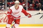 DETROIT,MI - OCTOBER 30:  Darren Helm #43 of the Detroit Red Wings skates in a game against the Nashville Predators on October 30,2010 at the Joe Louis Arena in Detroit , Michigan. The Wings defeated the Predators 5-2. (Photo by Claus Andersen/Getty Images)