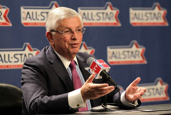 LOS ANGELES, CA - FEBRUARY 19:  NBA Commissioner David Stern addresses the media before the start of NBA All-Star Saturday Night at Staples Center on February 19, 2011 in Los Angeles, California.  (Photo by Noel Vasquez/Getty Images)