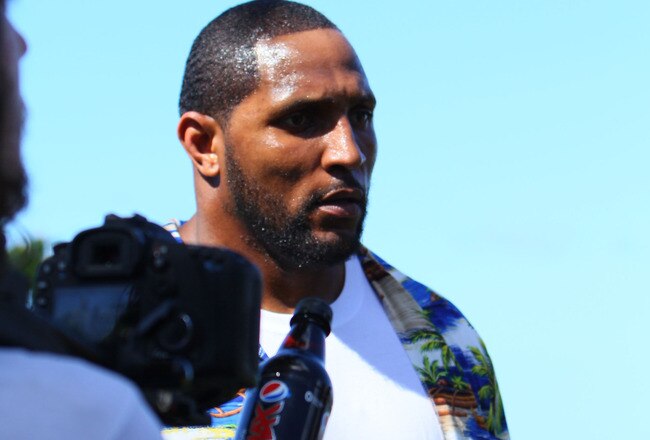HONOLULU, HI - FEBRUARY 04:  In this handout photo provided by Pepsi MAX, Baltimore Ravens linebacker Ray Lewis on the set of the Funny Or Die Pepsi MAX video on February 4, 2011 in Honolulu, Hawaii.  (Photo by Pepsi MAX via Getty Images)