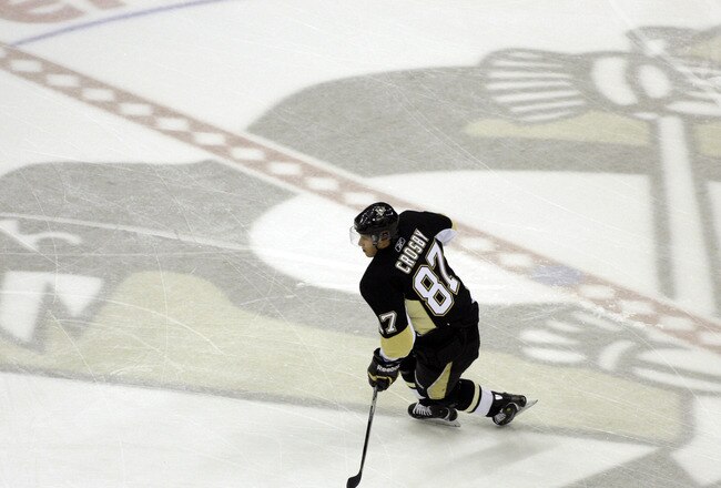 PITTSBURGH, PA - JANUARY 05:  Sidney Crosby #87 of the Pittsburgh Penguins skates during warmups prior to taking on the Tampa Bay Lightning on January 5, 2011 at Consol Energy Center in Pittsburgh, Pennsylvania.  (Photo by Justin K. Aller/Getty Images)